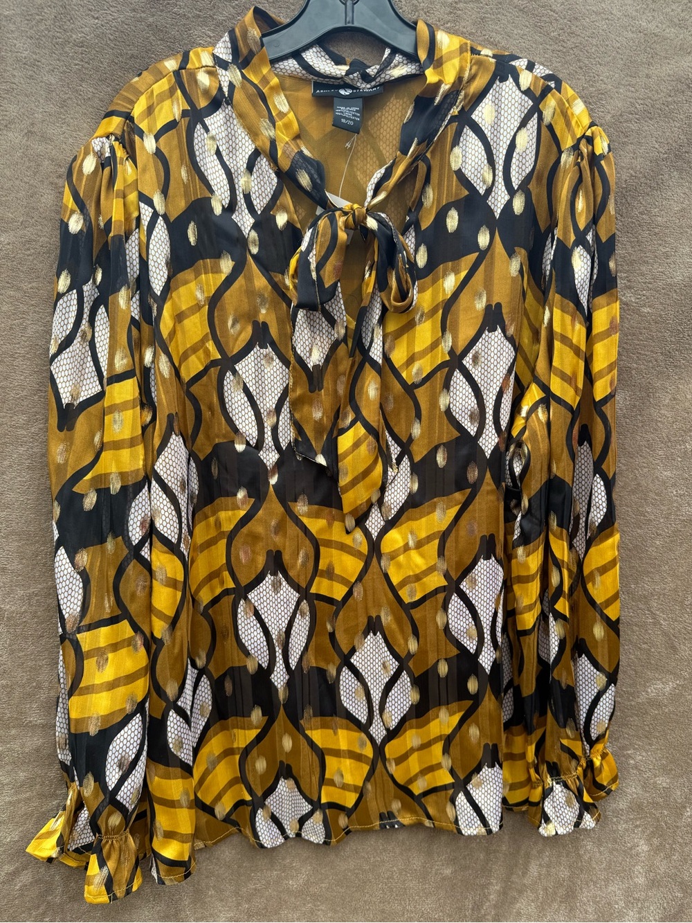 Ashley Stewart Patterned Tie-Neck plus size Blouse